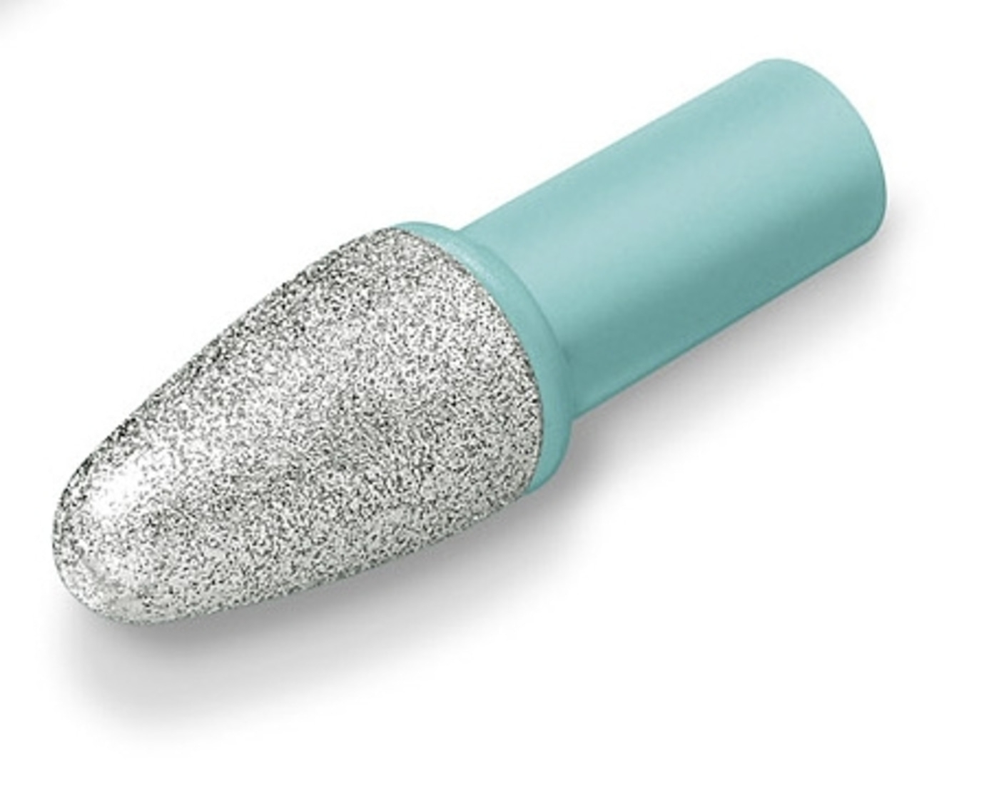 Nail drill bit with blue handle and silver grinding surface for manicure