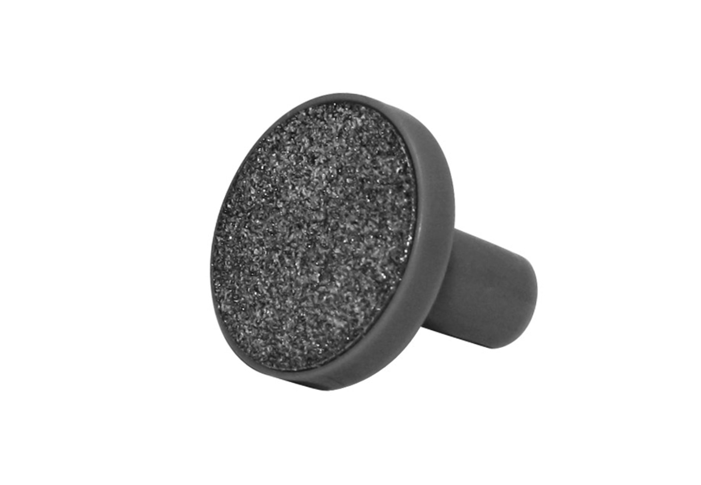 Gray round object with a rough surface and a handle