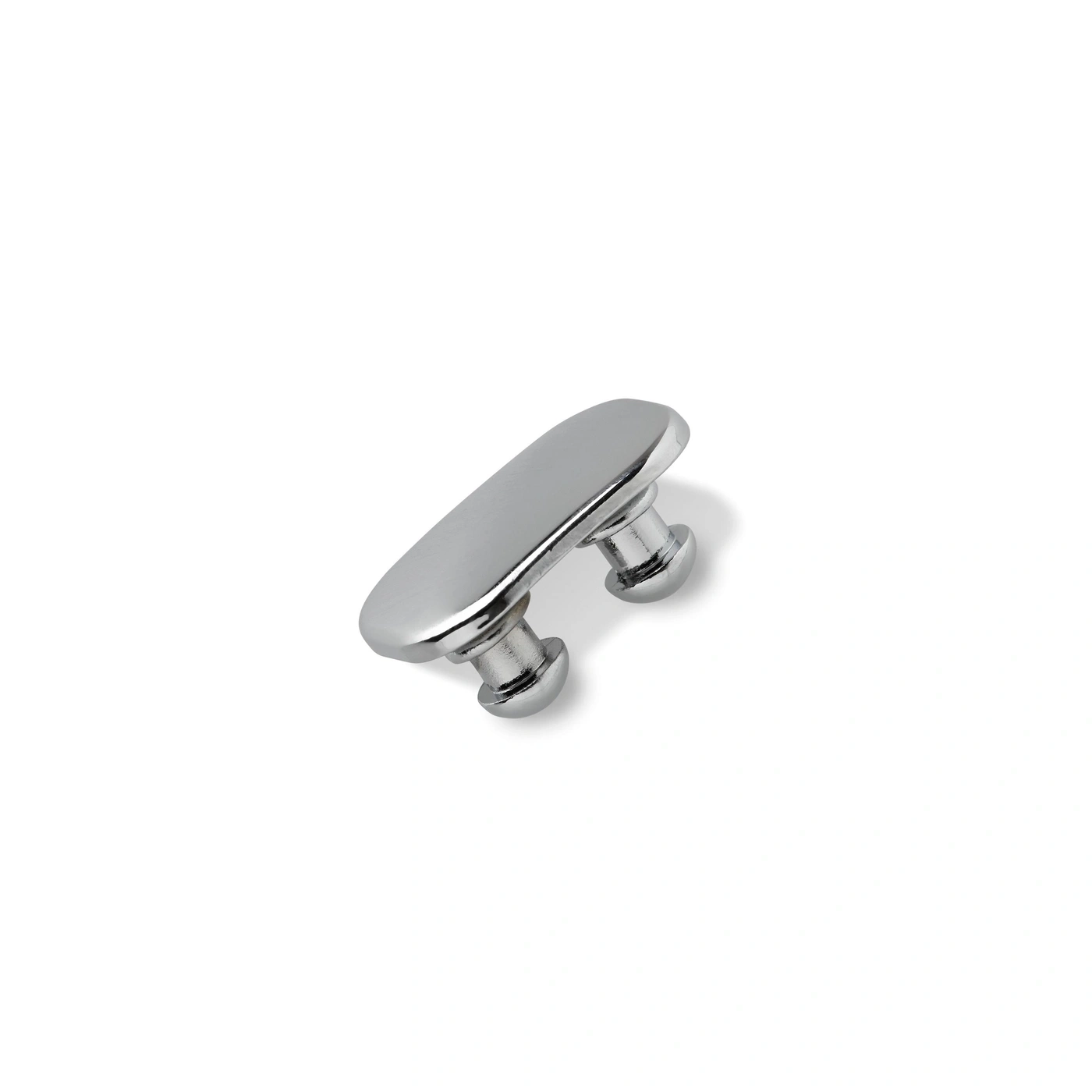 A shiny silver handle with two round pegs.