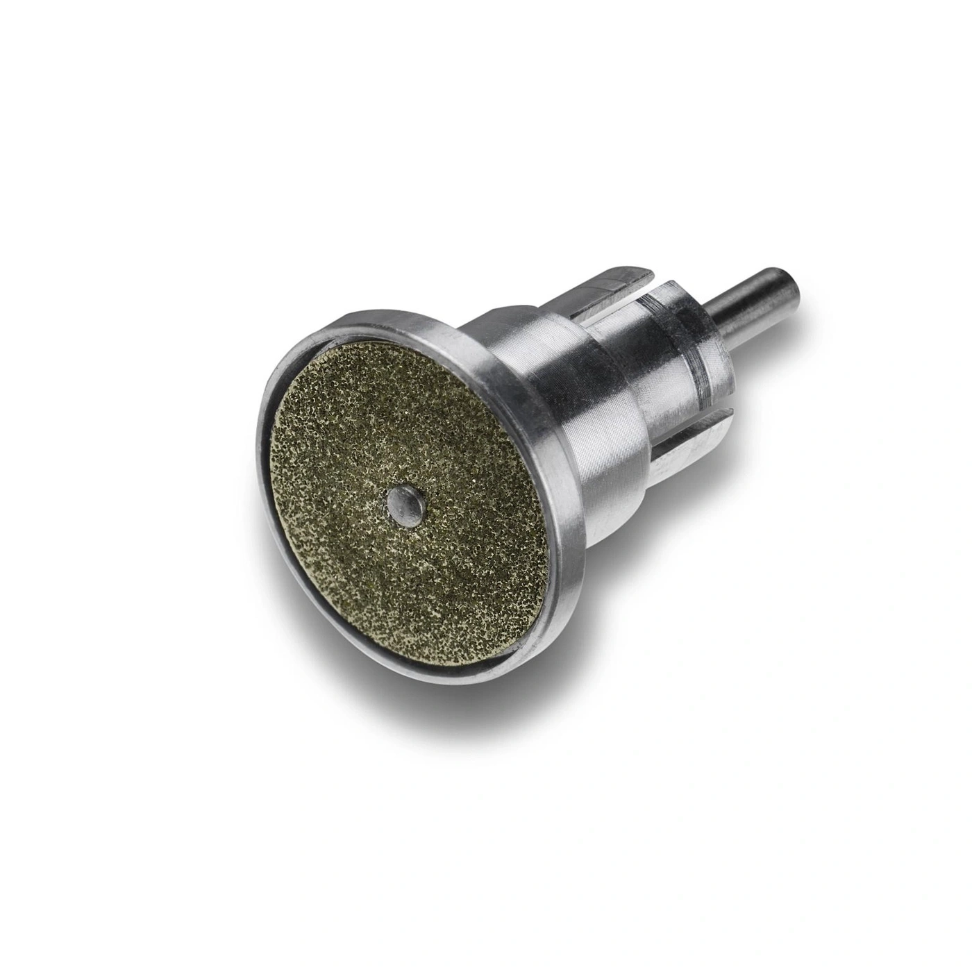 A grinding bit with a coarse grit surface attached to a metal shank.