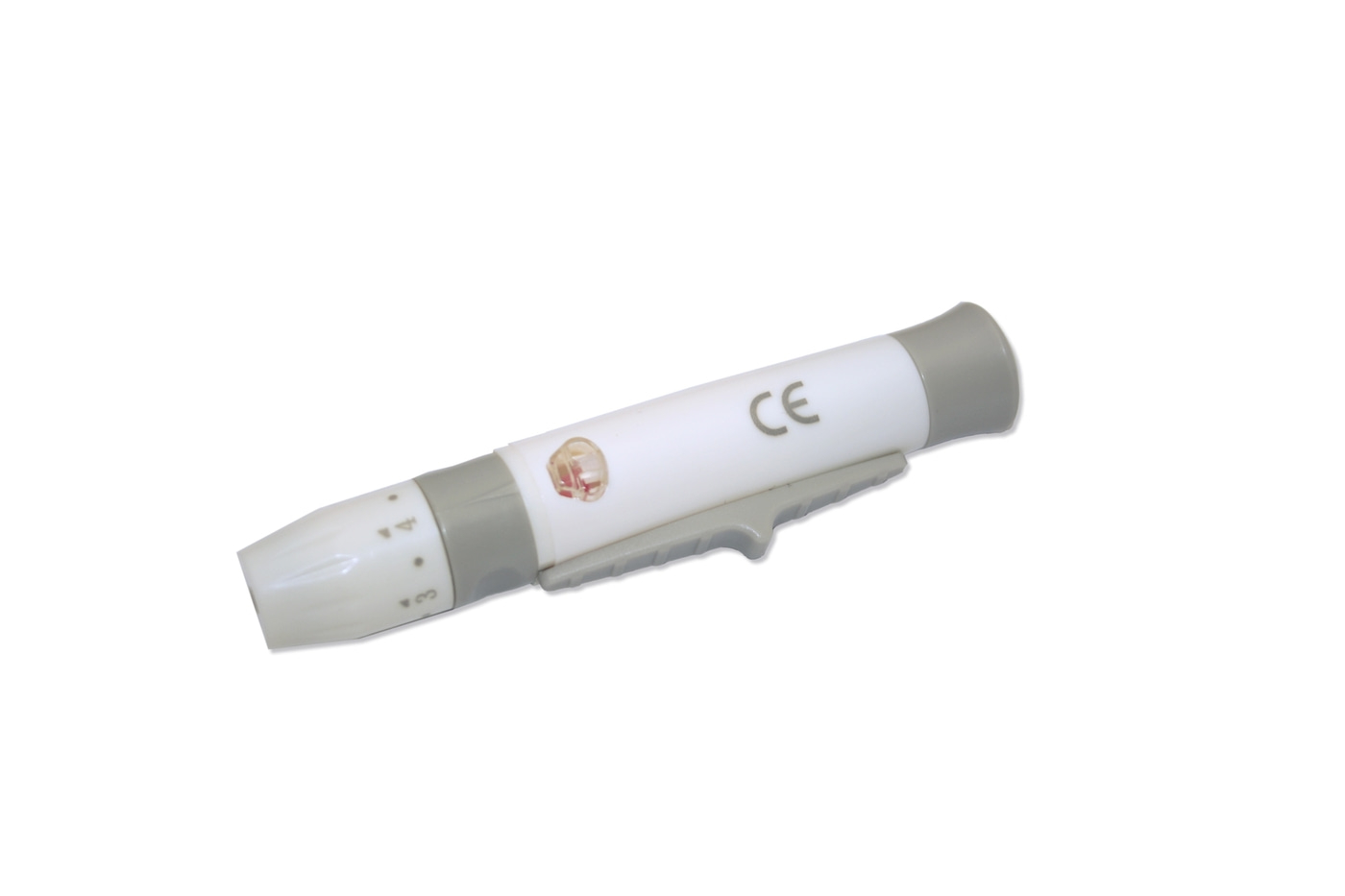 Stylo autopiqueur, blanc et gris, marquage CE, médical, diabète, santé, glycémie
