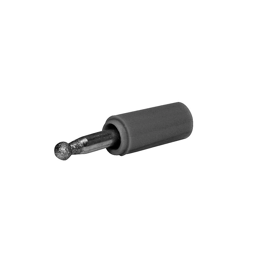 Ein grauer Griff mit einem metallischen, kugelförmigen Ende.