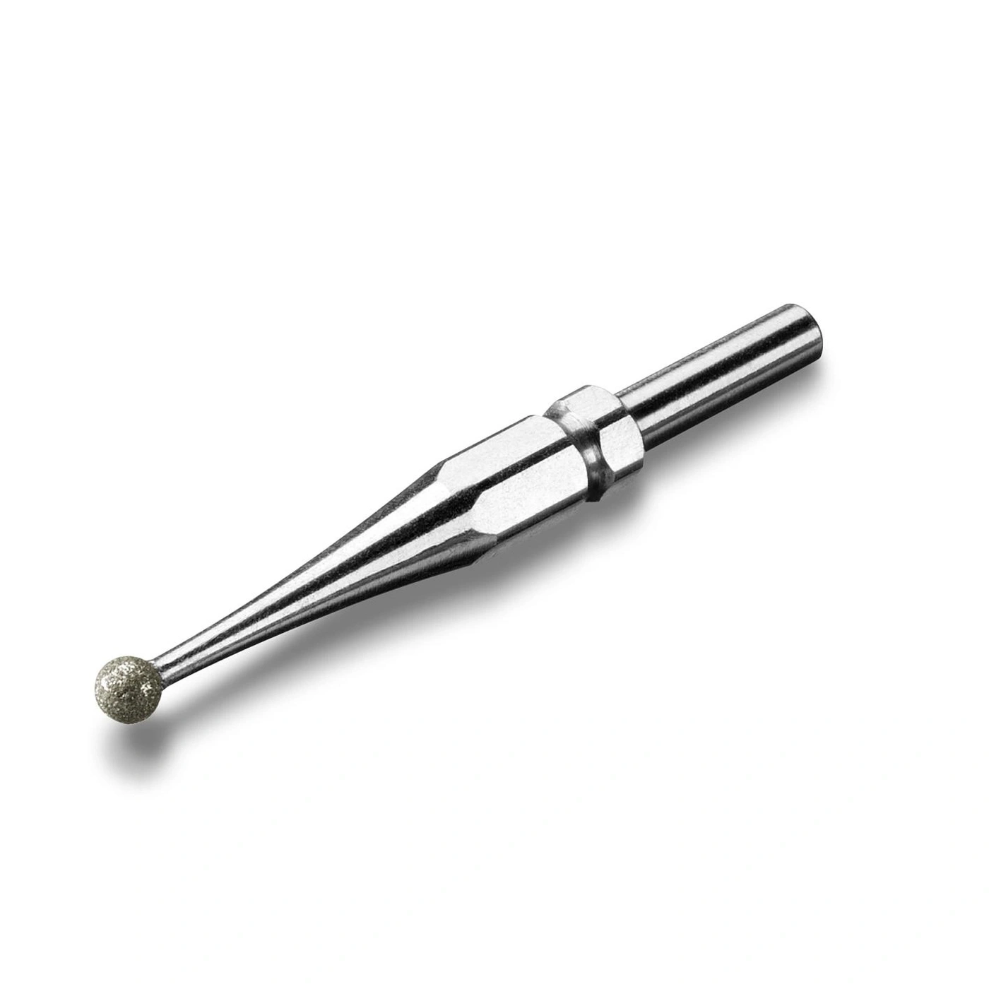 Metallbohrer mit kugelförmiger Spitze und sechseckigem Schaft.