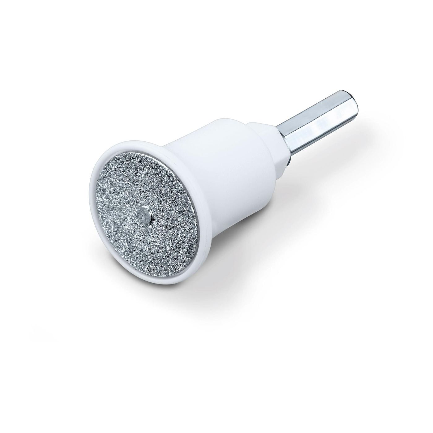 Outil de meulage blanc avec surface de meulage argentée et tige hexagonale