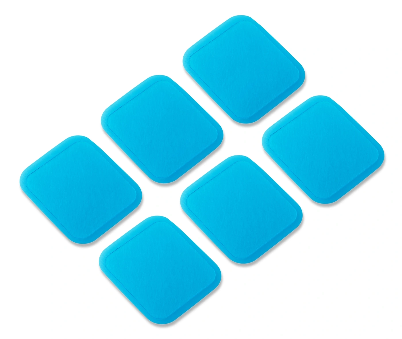 Sechs blaue Quadrate auf weißem Hintergrund.