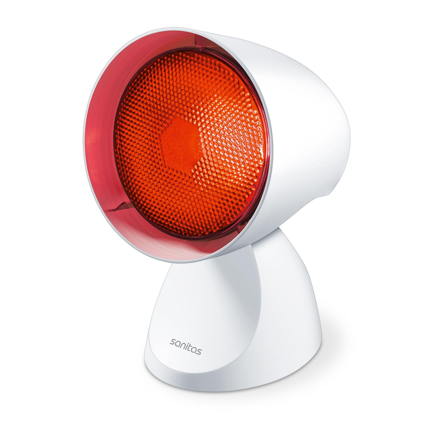 Lampe infrarouge blanche avec lumière rouge, logo Sanitas, pour chaleur et détente