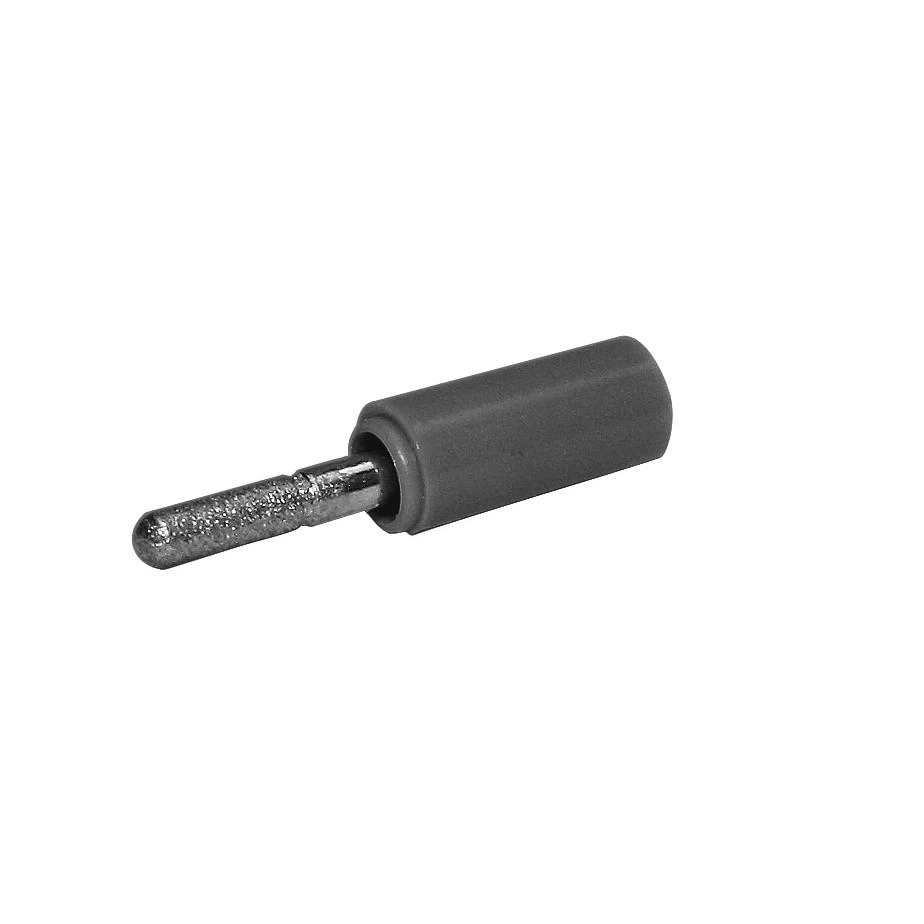 Ein grauer Stecker mit einem metallischen Stift