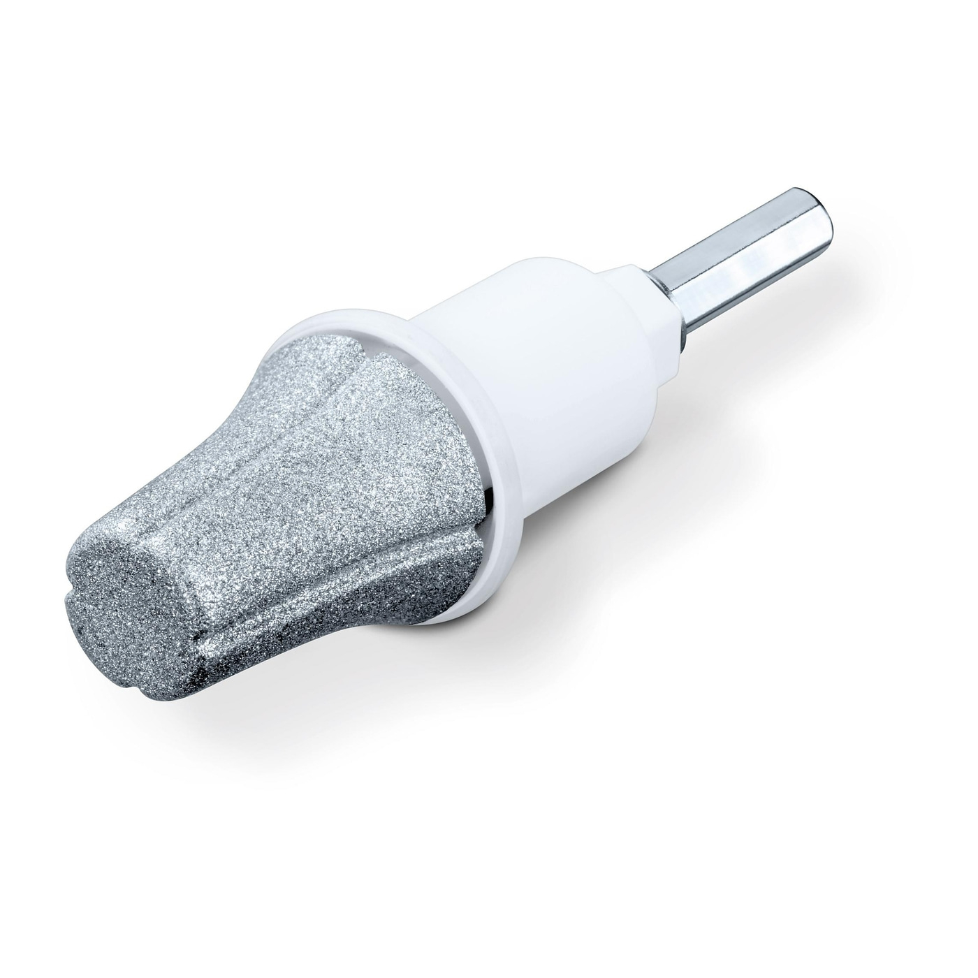 Utensile con testa e albero di rettifica, bianco e grigio, isolato su sfondo bianco
