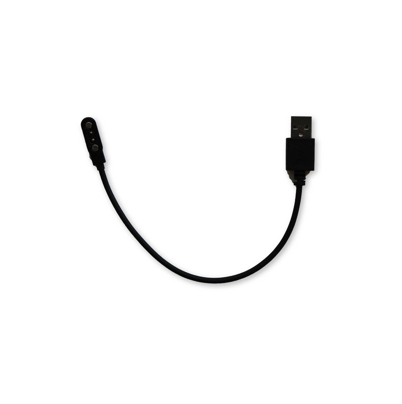 Black charging cable with USB and magnetic charging head for a smartwatch