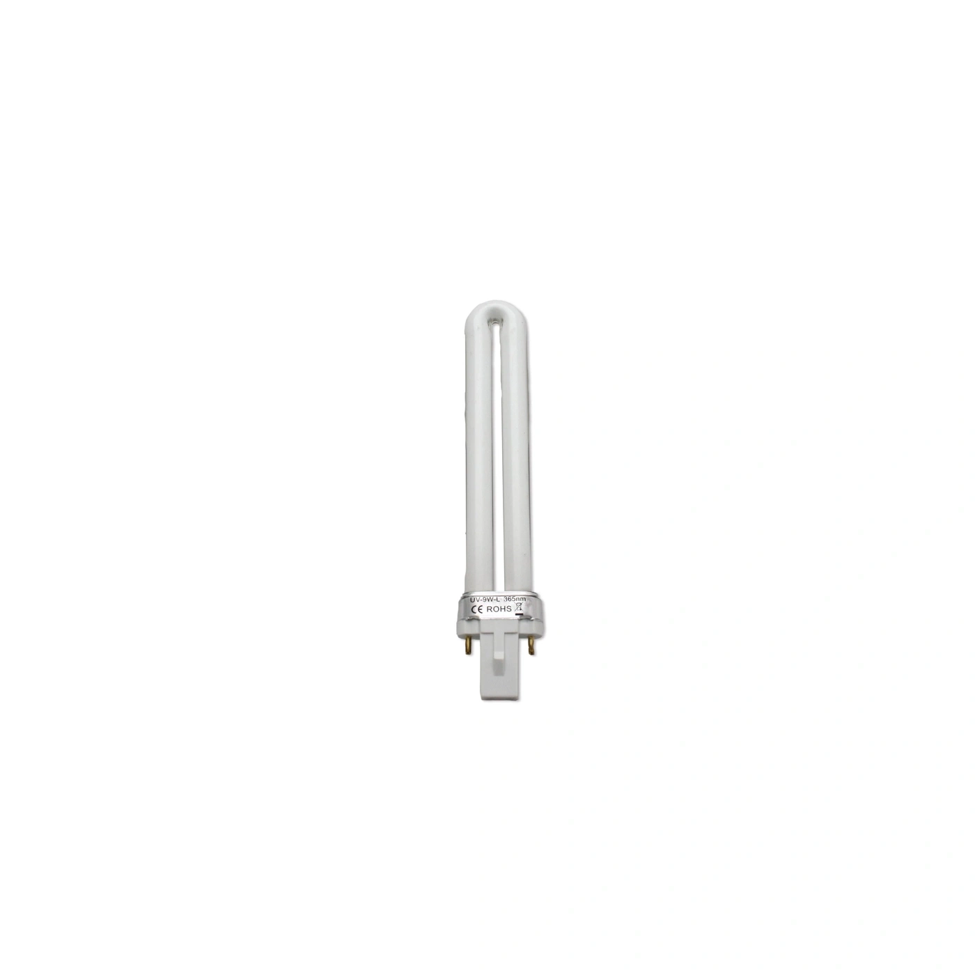 Eine UV-Lampe mit U-förmiger Röhre und Sockel.