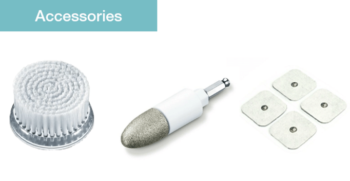 Accessories: brush, grinder, and pads for personal care products.