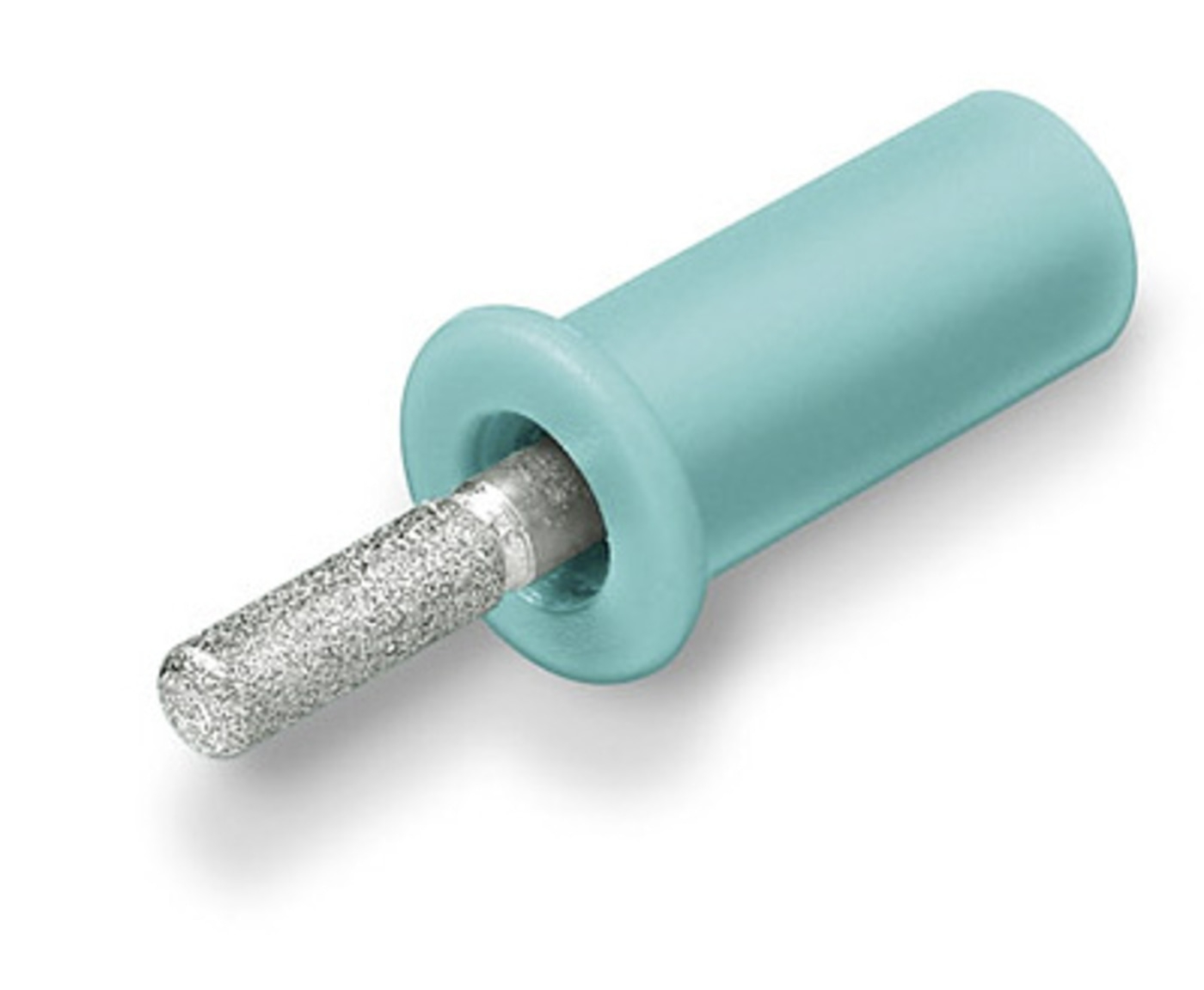 Tool with blue handle and silver, ridged head for precision work, close-up shot