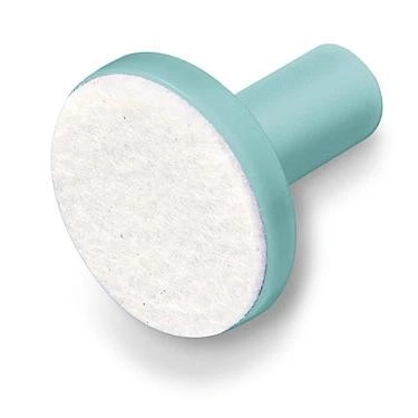 Ein blauer Schleifkopf mit weißer Auflage
