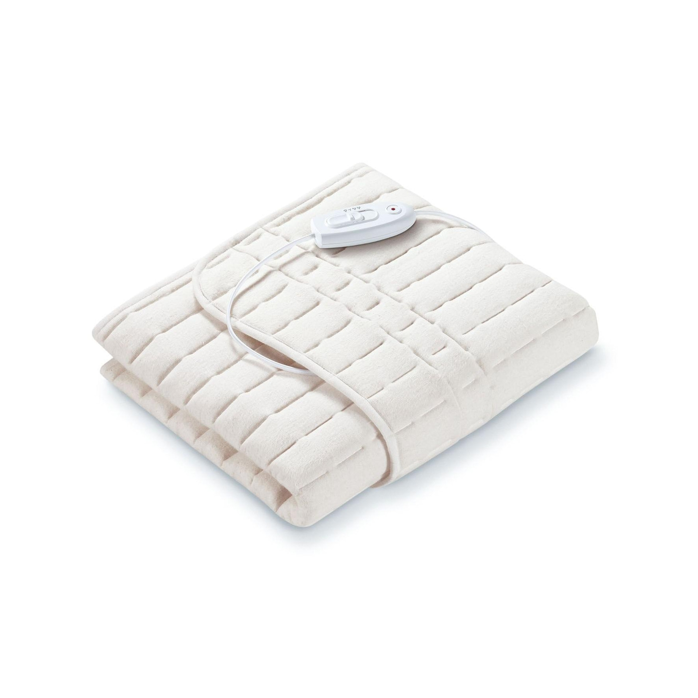 White electric heated blanket with temperature control and cable, folded, isolated